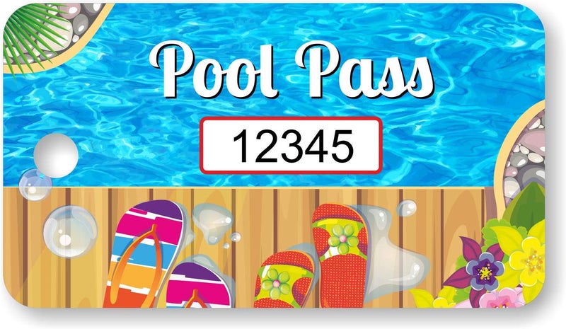 SmartSign (Pack of 100) 1.125 x 2 inch â€œPool Passâ€ Tags with Consecutive Numbering and Pre-Punched Hole, Digitally Printed, 35 mil Plastic, Multicolor, Made in USA - Image 1
